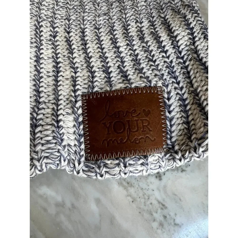 Love Your Melon Chunky Knit Beanie White Gray Speckle